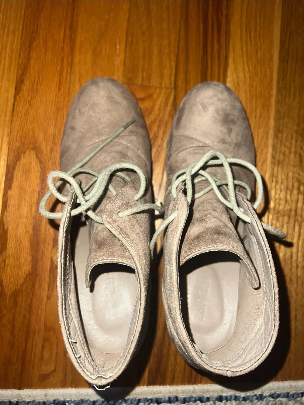 Women's Taupe Suede Wedge Ankle Boots with Laces